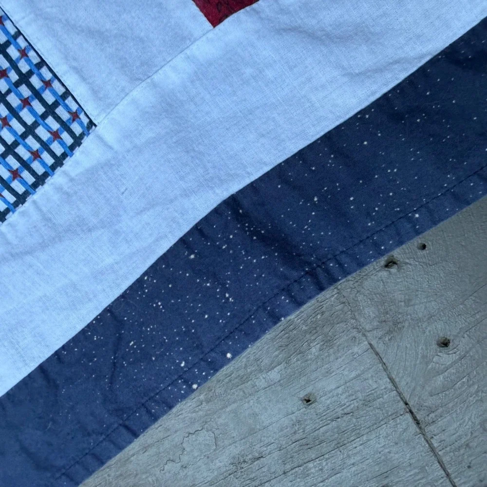 1. Handmade Patriotic Patchwork Quilt Top 70.5x54 Red White Blue Stars Americana